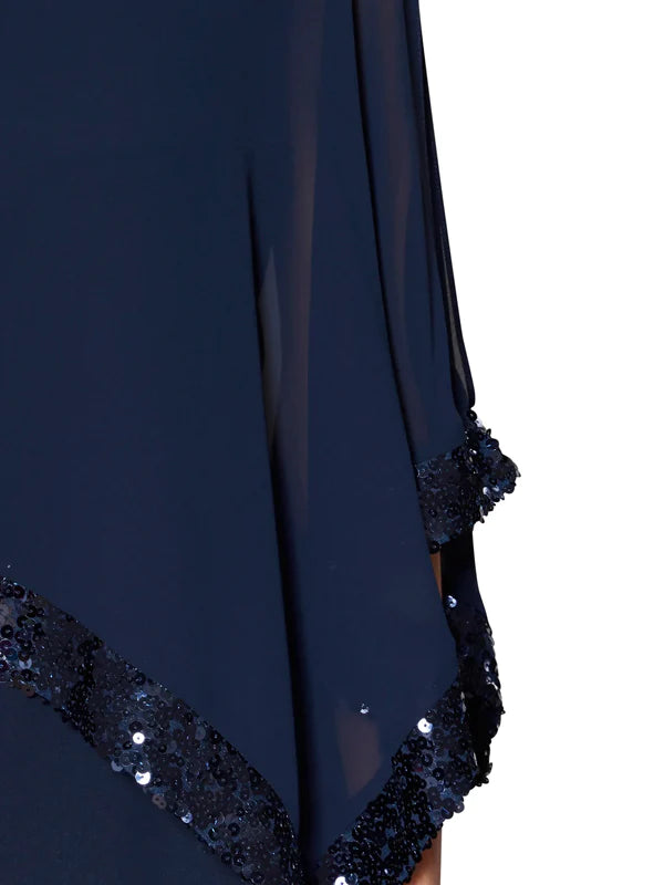 Gina Bacconi Navy Chiffon Cape with Sequin Edge