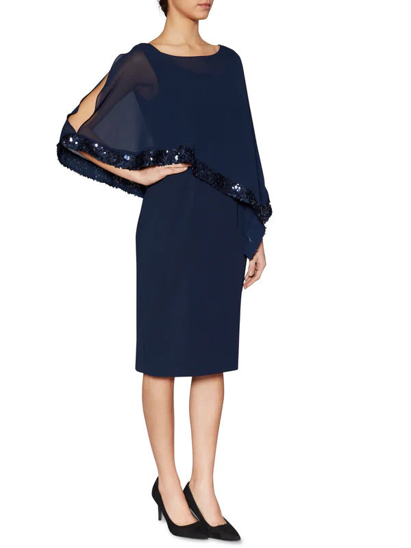 Gina Bacconi Navy Chiffon Cape with Sequin Edge