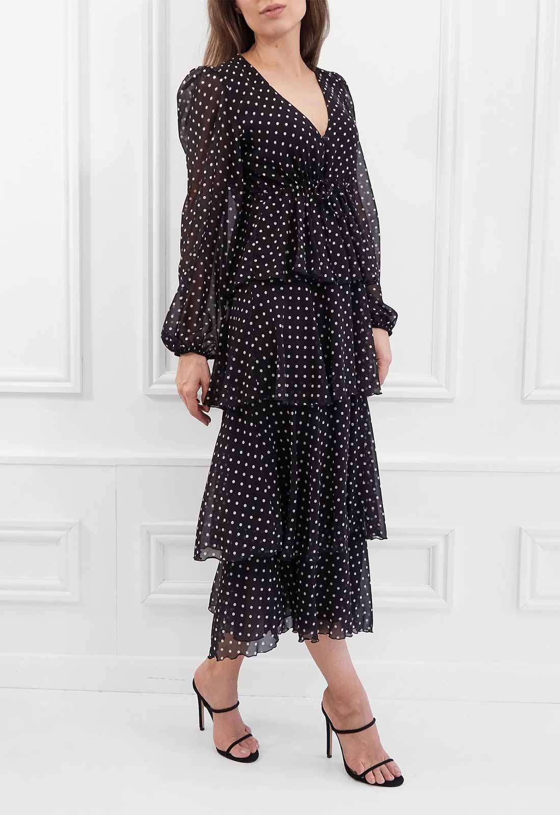 Honor Gold Black Serena Polka Dot Midi Dress S M