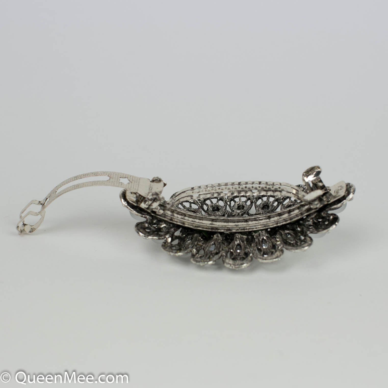 QueenMee Silver Hair Clip with Rhinestones