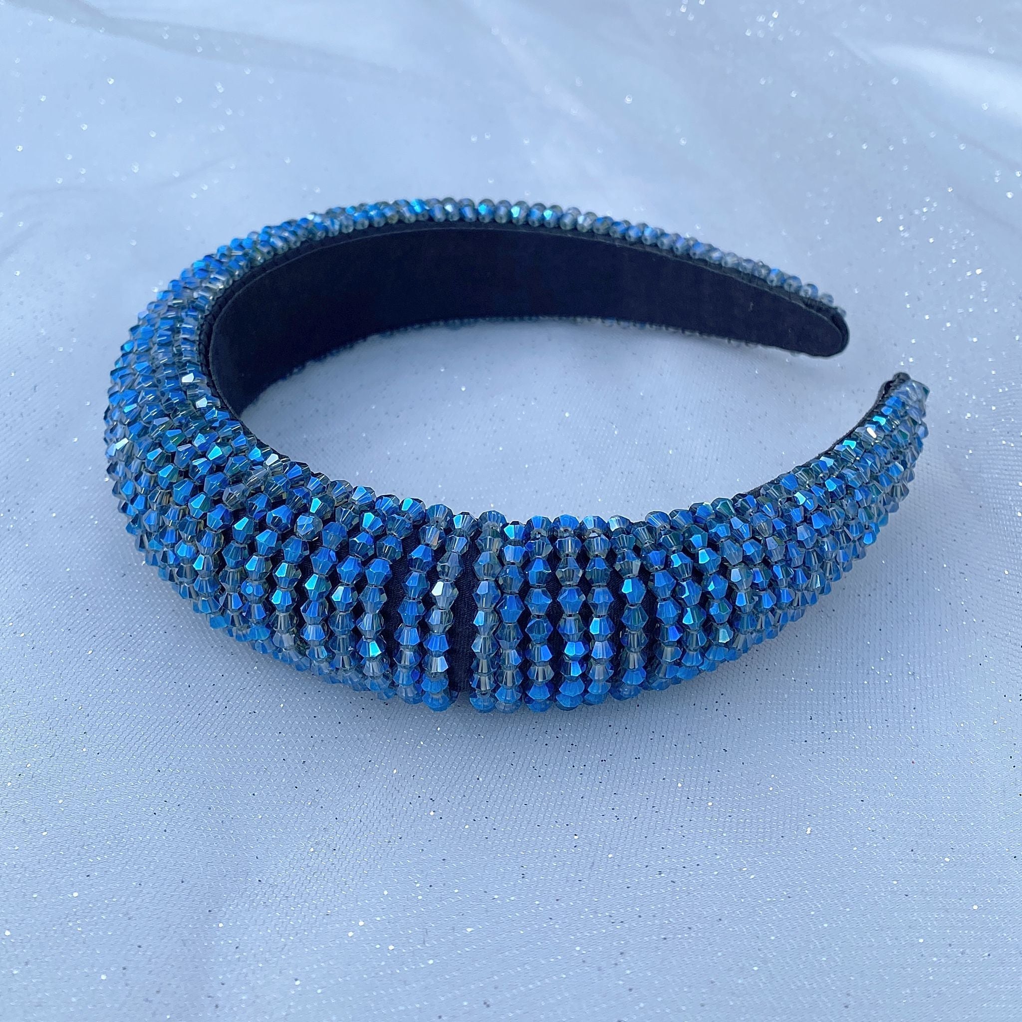 QueenMee Sparkly Headband in Navy Blue Beaded