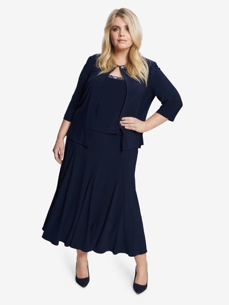 Gina Bacconi Navy Paulette Jacket And Dress With Embellishment