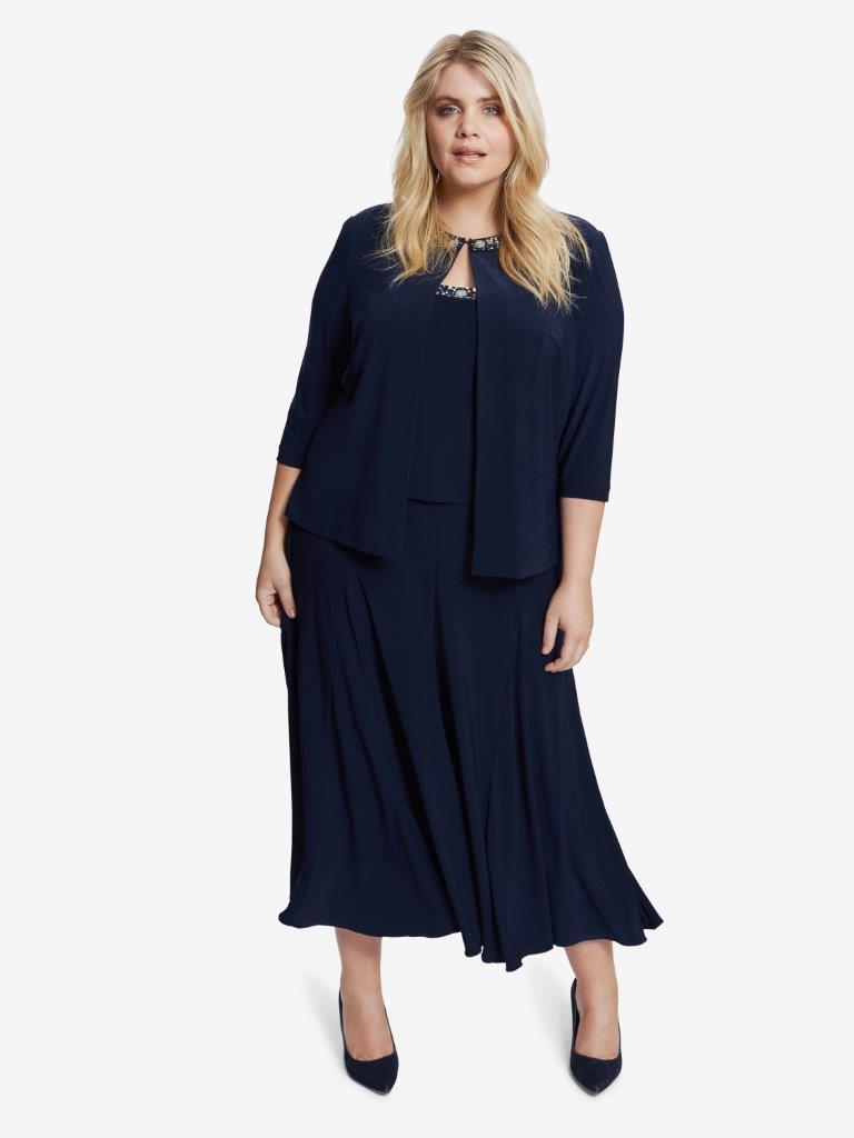 Gina Bacconi Navy Paulette Jacket And Dress With Embellishment