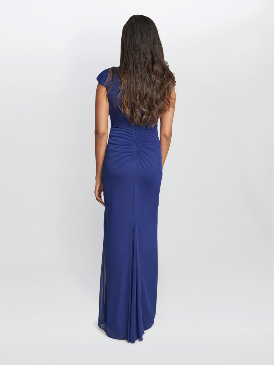 Gina Bacconi Viktoria Metallic Knit Column Maxi Dress