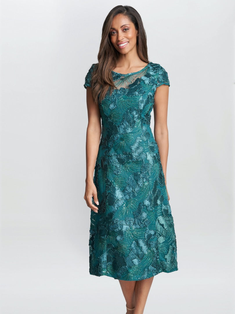 Gina Bacconi Abella Illusion Jewel Floral Dress