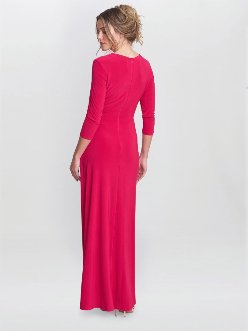 Gina Bacconi Red Celine Jersey Wrap Maxi Dress