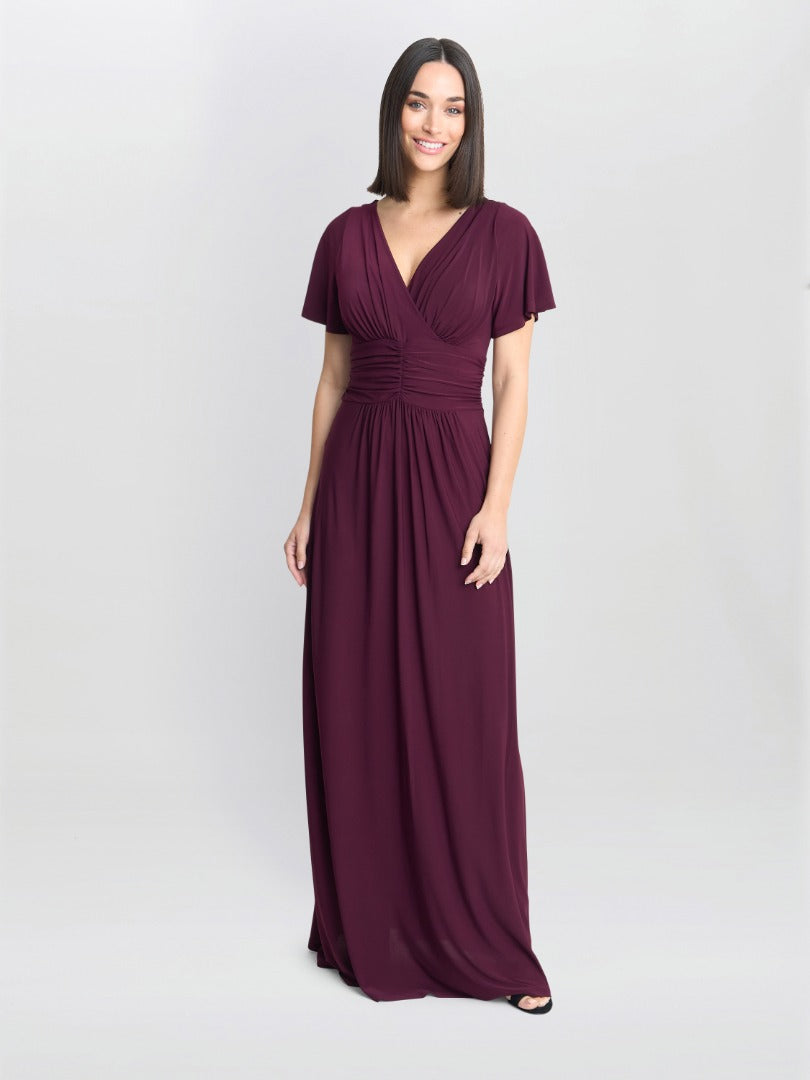 Gina Bacconi Burgundy Elena Jersey Maxi Dress