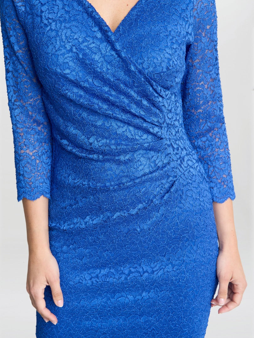 Gina Bacconi Blue Melody Lace Wrap Dress