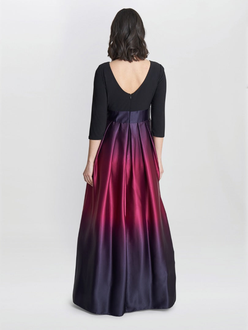 Gina Bacconi Ingrid V Neck Back Ombre Satin Maxi Dress