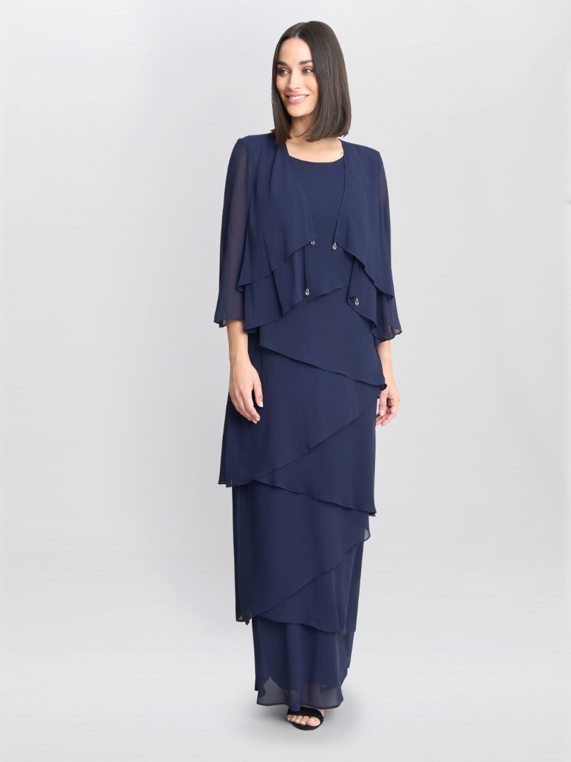 Gina Bacconi Navy Colette Jacket And Asymmetric Tiered Dress