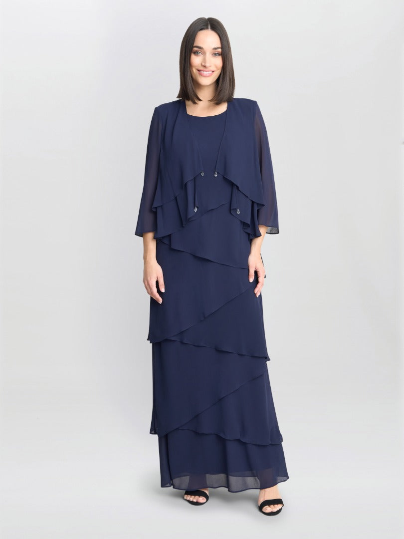 Gina Bacconi Navy Colette Jacket And Asymmetric Tiered Dress