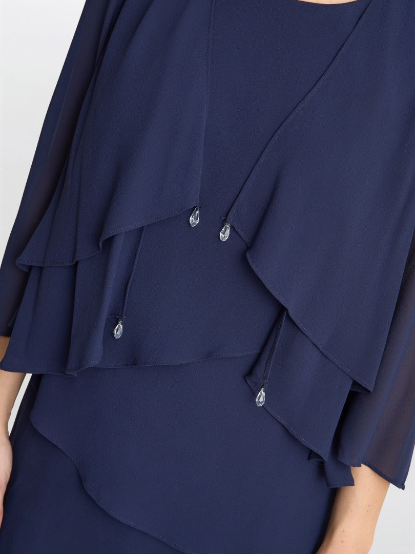 Gina Bacconi Navy Colette Jacket And Asymmetric Tiered Dress