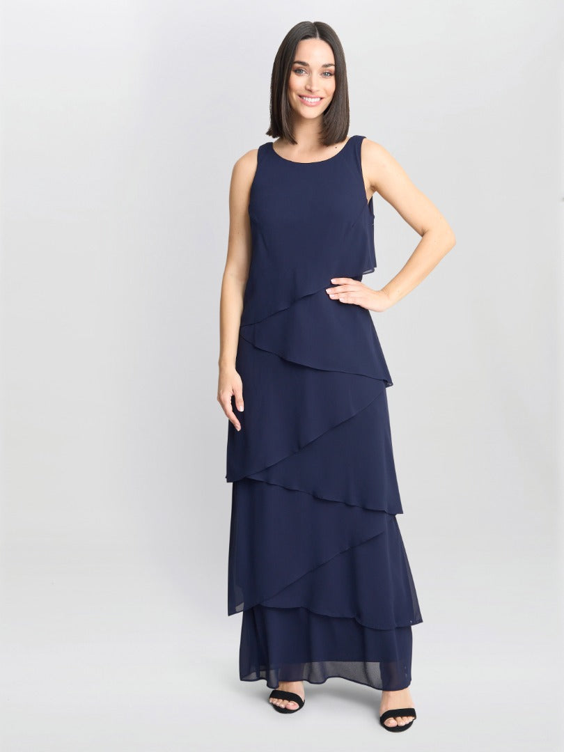 Gina Bacconi Navy Colette Jacket And Asymmetric Tiered Dress