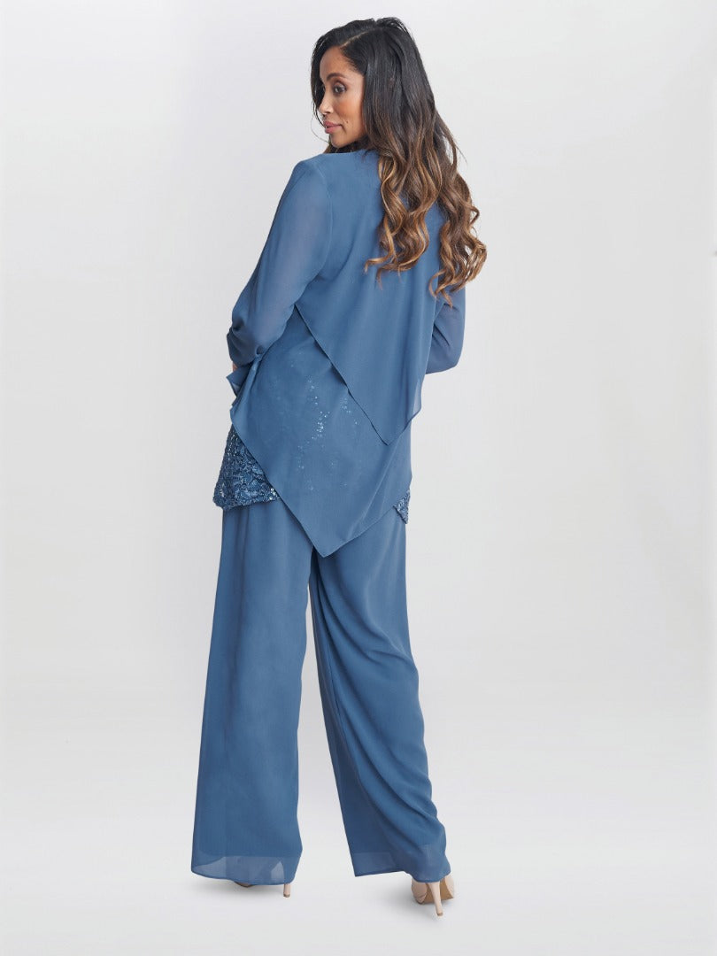 Gina Bacconi Julia 3 Piece Trouser Suit With Lace Top, Jacket And Trouser