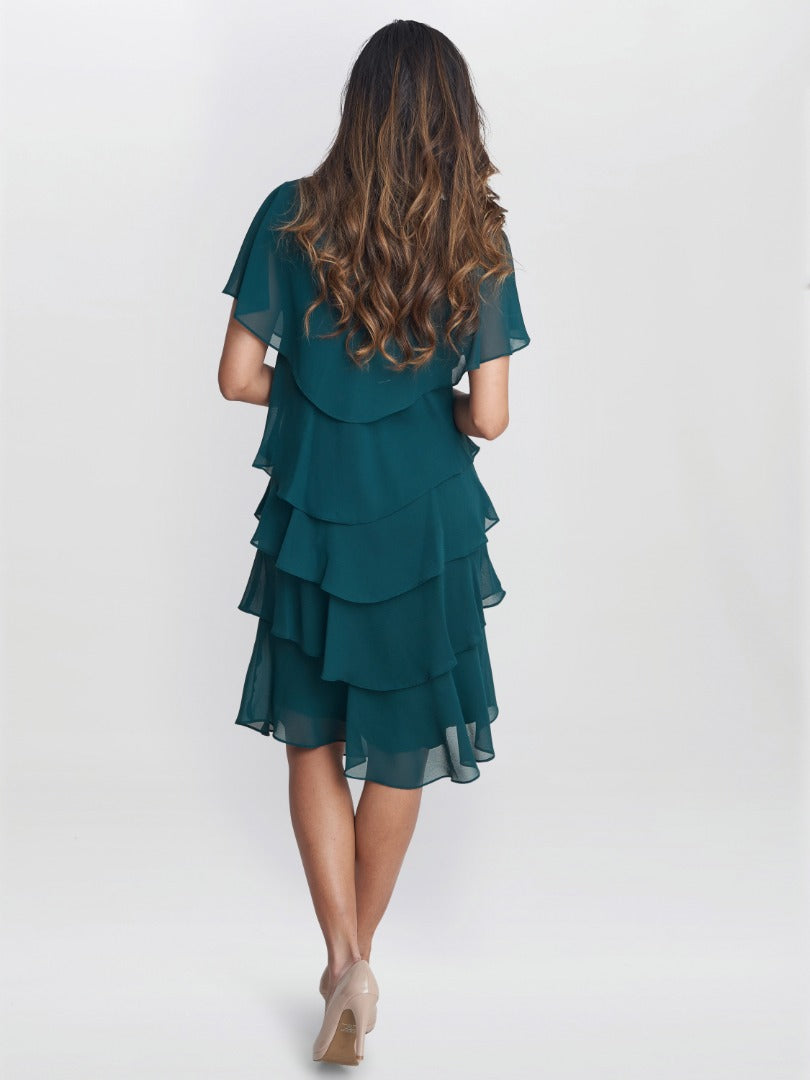 Gina Bacconi Green Bella Georgette Tiered Dress