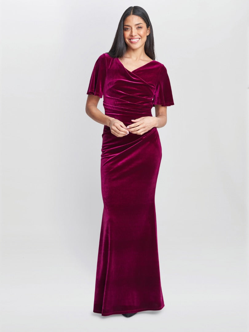 Gina Bacconi Burgundy Minka Velvet Maxi Dress With Cowl Neck