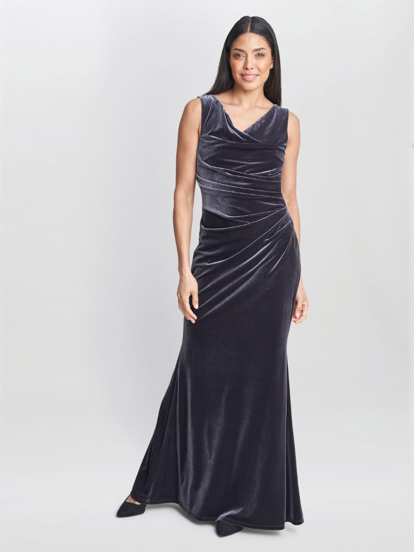 Gina Bacconi Grey Selena Velvet Maxi Dress