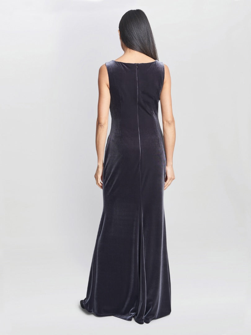 Gina Bacconi Grey Selena Velvet Maxi Dress