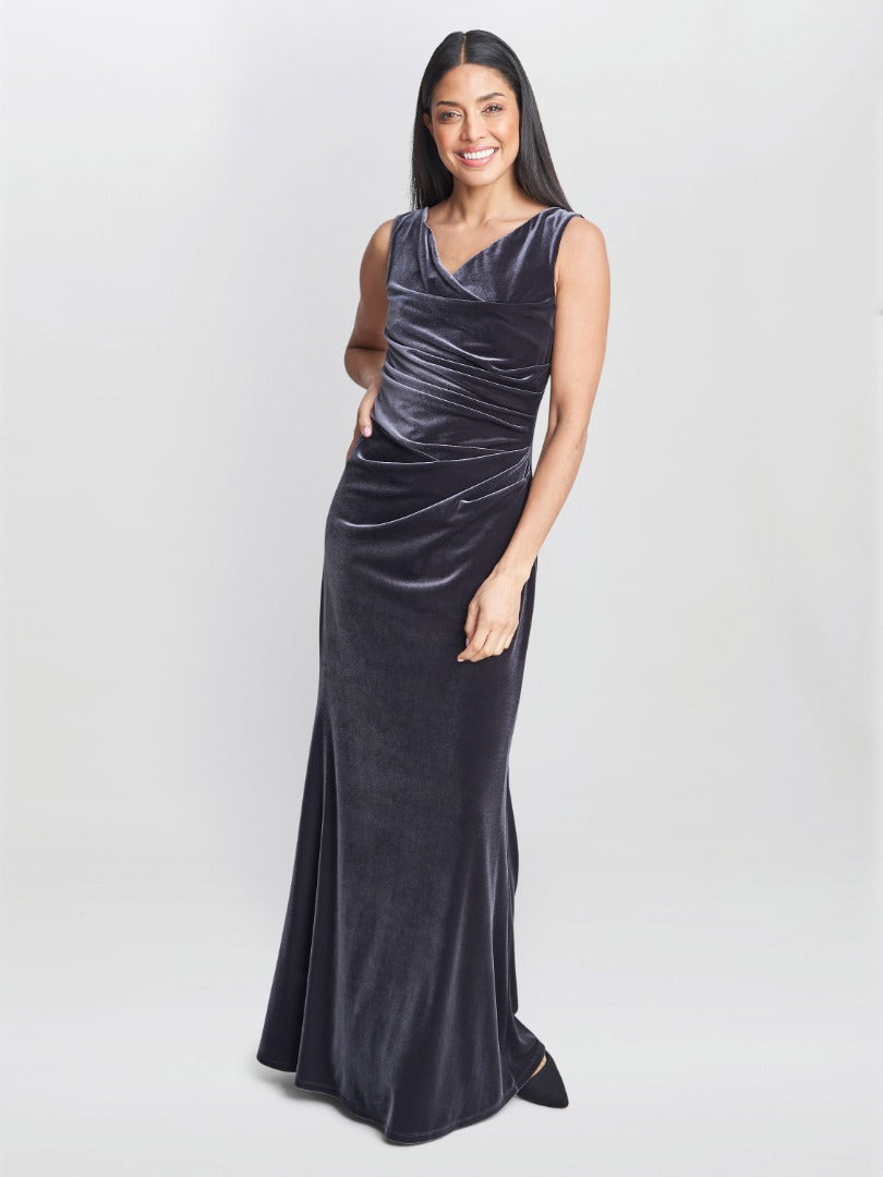 Gina Bacconi Grey Selena Velvet Maxi Dress