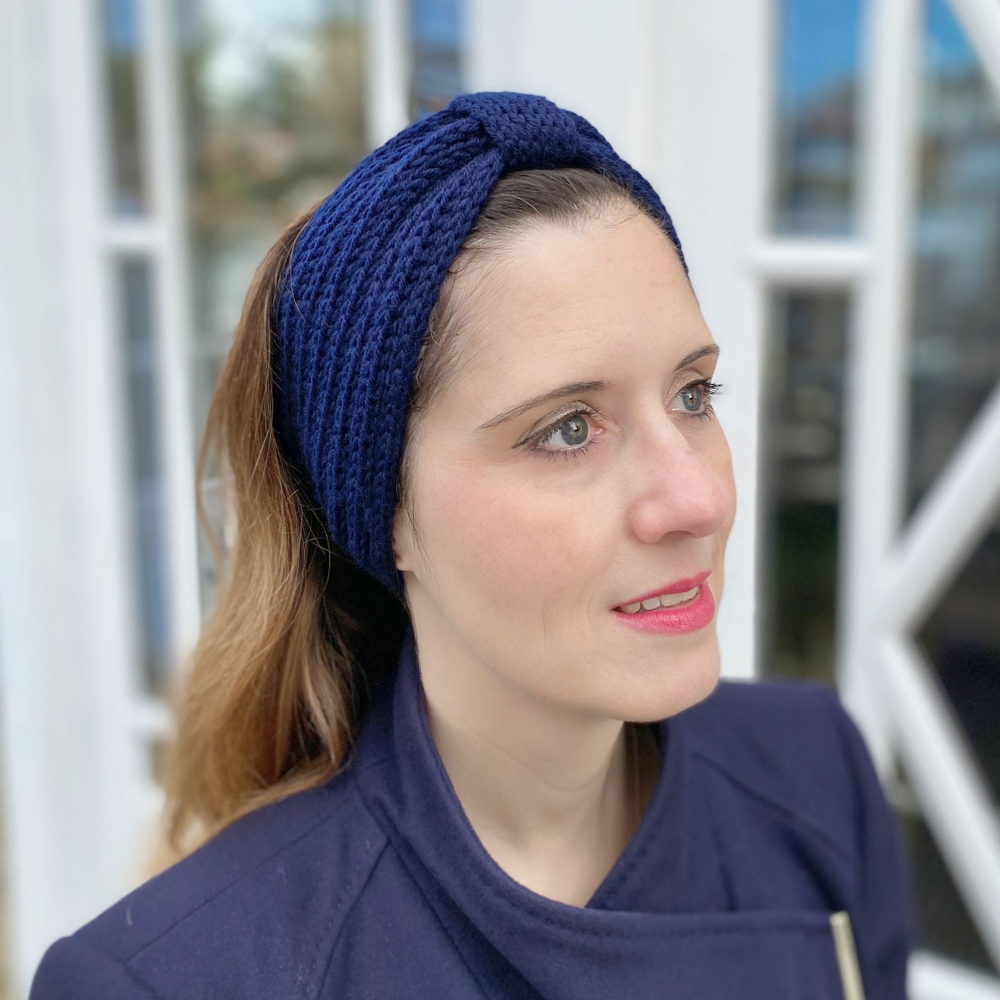 QueenMee Winter Headband Ski Headband Navy Knot Headband